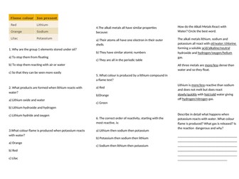 Alkali metals worksheet part 2