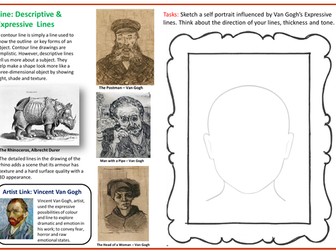 Art cover work/cover lesson worksheet - Expressive lines, Vincent Van Gogh Inspired