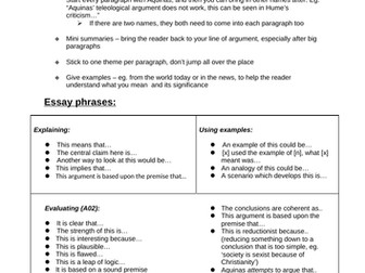 A level RS essay tips and phrases