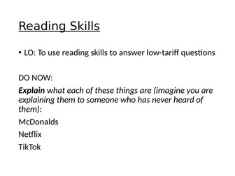 WJEC GCSE English Language Exam Low Tariff Multiple Choice Questions Lesson