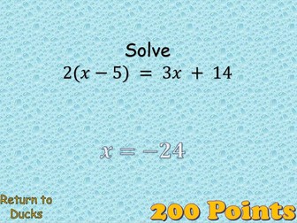 Hook a Duck: Solving Equations Whole class Revision game
