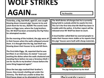 Fairytale Newspaper Report- 3 Little Pigs and template