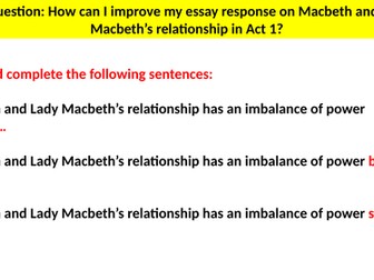 Feedback lesson on Macbeth and Lady Macbeth’s relationship in Act 1?