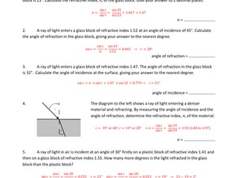 GCSE/IGCSE Refraction Questions and Answers