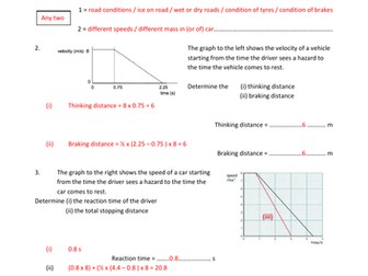 GCSE/IGCSE Stopping distance Questions and Answers