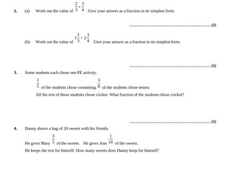 Fractions Exam Questions
