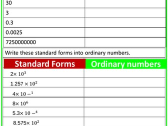 Introducing Standard Forms: Worksheet
