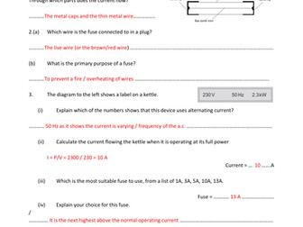 GCSE/IGCSE Fuses and earthing Questions and Answers