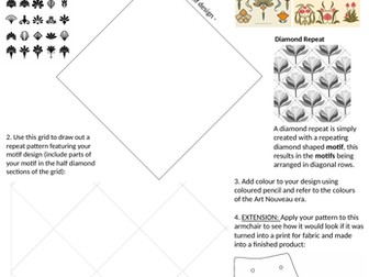 Art Nouveau Pattern Design Art Movement Cover Lesson, Worksheet or Homework Activity