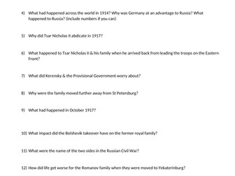 Romanov execution video worksheet