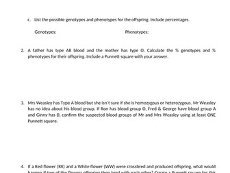 Genetics check-in sheet 3 Victorian curriculum Year 10 AUSTRALIA