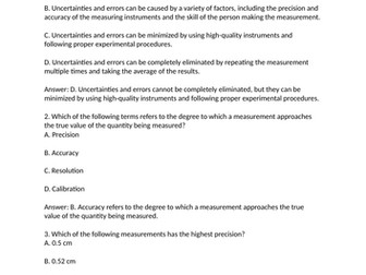 MCQ pack on Topic 11/21 Measurement,data processing and analysis