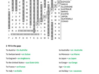 Year 8 worksheets French- holidays