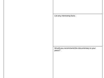 Blank documentary worksheet for cover