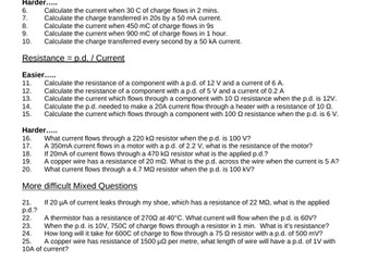 GCES Physics Current Charge and Resistance Calculations