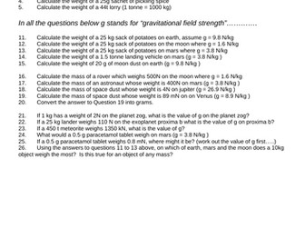 GCSE Physics Mass and Weight calculations