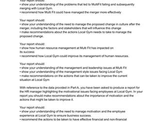 Possible Questions Unit 6 Principles of Management Jan 2023 Pre Release Multi Fit/Local Gym BTEC L3