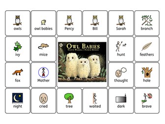 Owl Babies Key Vocabulary Wordmat with Widgit Symbols (SEND)