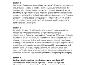 La tabagisme et le vapotage - Reading