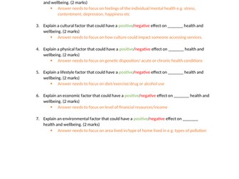 Exam questions BTEC Tech Health and Social