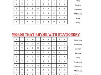 WORD SEARCH OF WORDS RHYME WITH STATIONARY PRACTICE 1