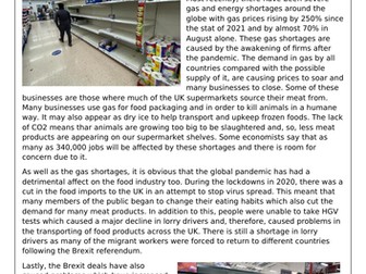 Economics student Article - Food Shortages