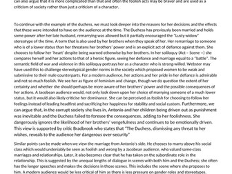Model answer to Duchess of Malfi essay question