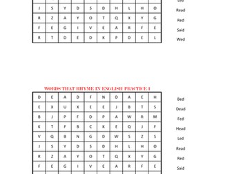 A WORD SEARCH OF WORDS THAT RHYME IN ENGLISH PRACTICE 1.