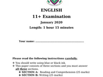 11+  Entrance Examination and Mark Scheme. Created for purpose by a prestigious school.