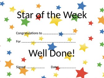 Star of the Week Certificates