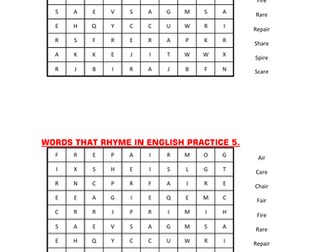 A WORD SEARCH OF WORDS THAT RHYME IN ENGLISH PRACTICE 5