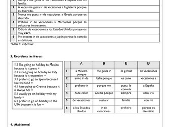 Holidays Present / Future Spanish KS3 (3 worksheets)