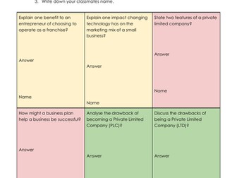 GCSE BUSINESS Retrieval Activity