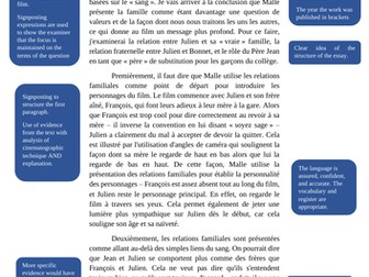 A Star A Level French Au revoir les enfants Example Essay