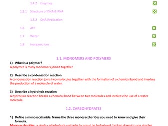 Biology A-level Topic 1 Notes