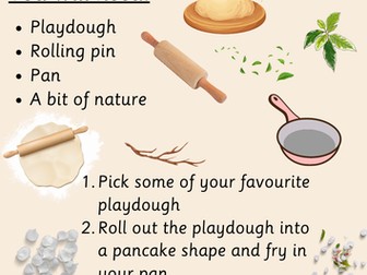 Playdough pack including recipe, sensory card, shopping list, numbers on pancakes