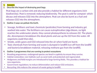 Biology Paper 2; AQA Ecology  Revision questions and answers