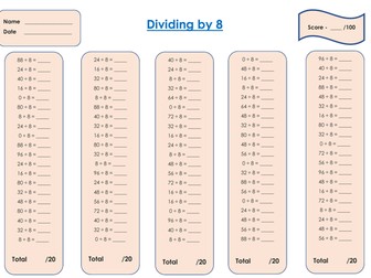 Dividing by 8 worksheet