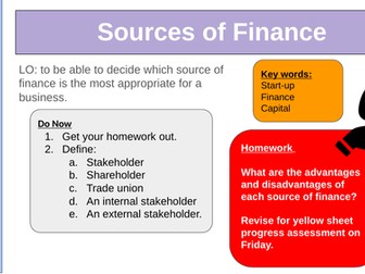 Sources of Finance Business