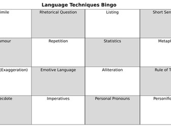 Language Techniques Bingo Game