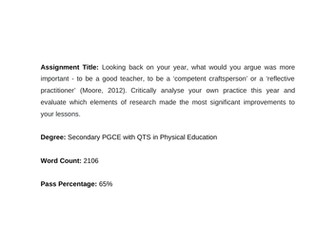 PGCE Reflective Practice Essay 65% Pass