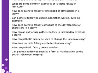 Pathetic Fallacy Revision & Application Worksheet Pack