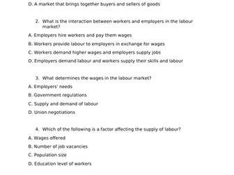 GCSE ECONOMICS: Labour Market Multiple Choice Questions