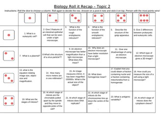 AQA Biology Topic 2 Cells, transport and immunity  Revision -retrieval practice