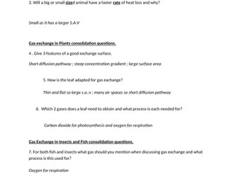 AQA Biology Topic 3 Gas exchange and mass transport revision Retrieval practice