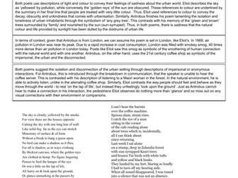 Comparison: 'London Drawing Room' Vs 'With Birds...' - Worlds & Lives anthology -Eliot Vs Antrobus)