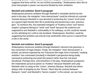 Macbeth Ambition Paragraphs Bands 4-6