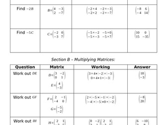 Matrices - Fill In The Blanks