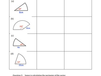 Area and Perimeter of Sectors Worksheet