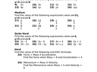 Basic Substitution Worksheet